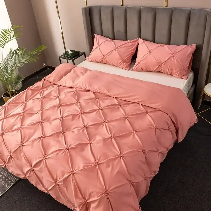 White 3d pinch pleat duvet cover set bedroom diamond pattern bedding
