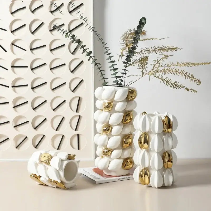 White and gold carambola ceramic vase living room decor