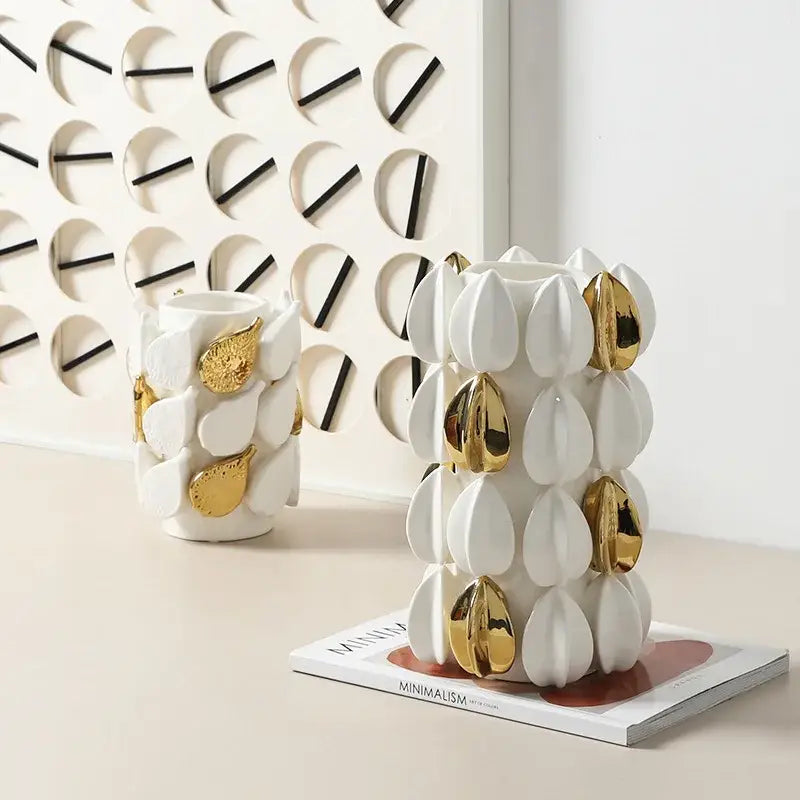 White and gold carambola ceramic vase living room decor