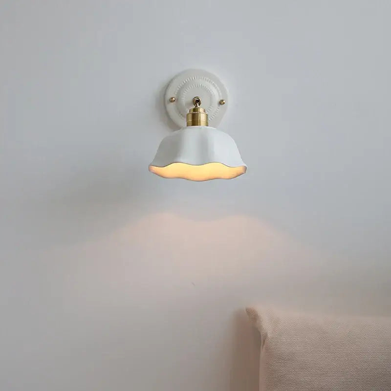 White and gold ceramic led wall light bedroom sconce