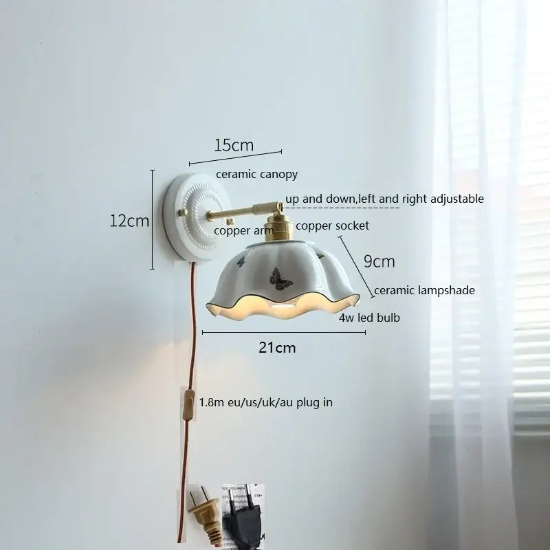 White and gold ceramic led wall light bedroom sconce