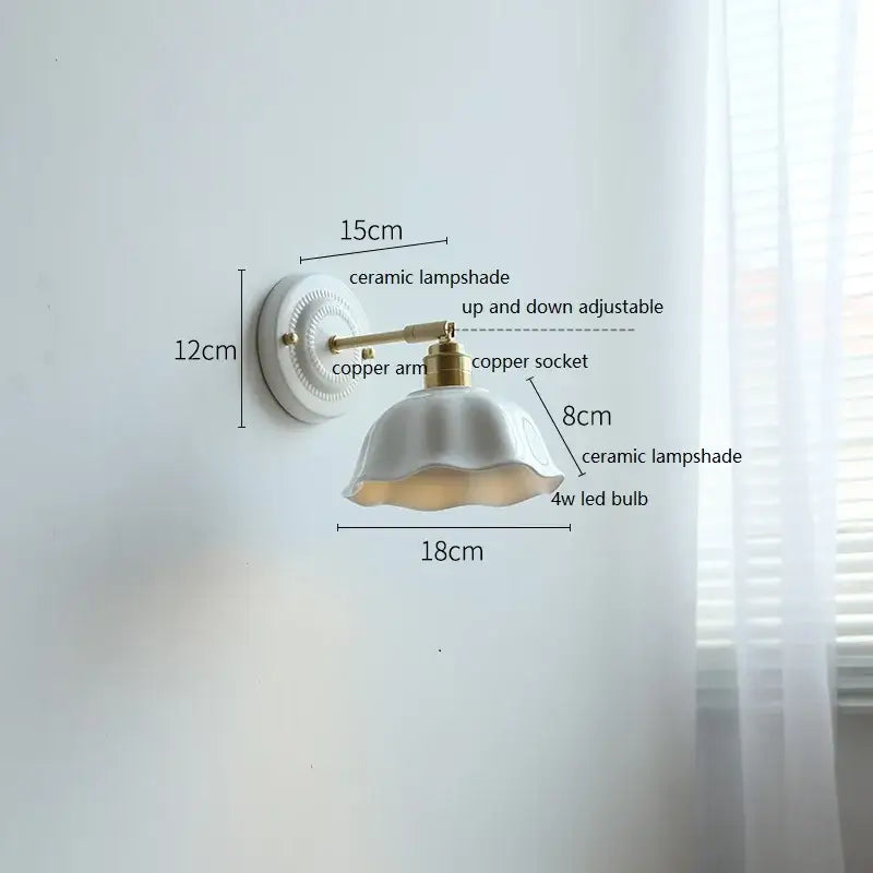 White and gold ceramic led wall light bedroom sconce