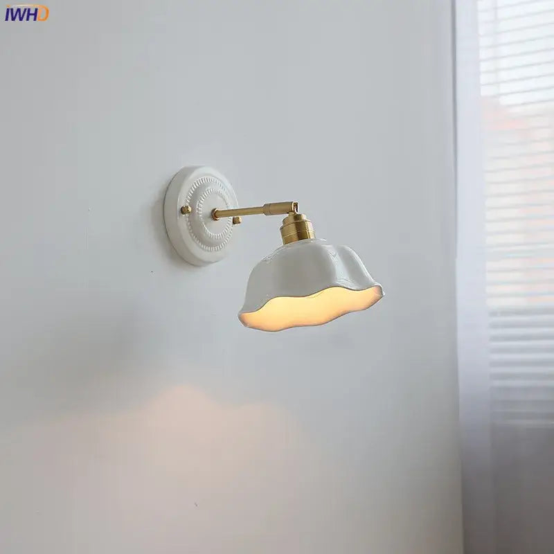 White and gold ceramic led wall light bedroom sconce