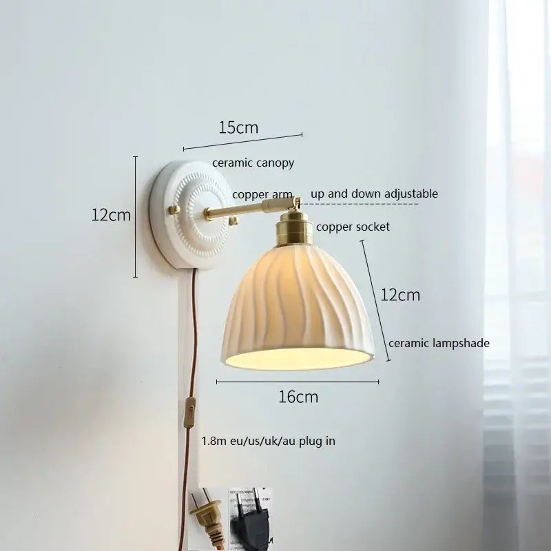 White and gold ceramic led wall light bedroom sconce