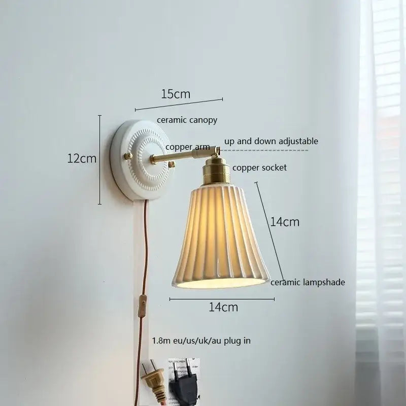 White and gold ceramic led wall light bedroom sconce