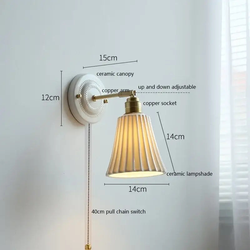 White and gold ceramic led wall light bedroom sconce