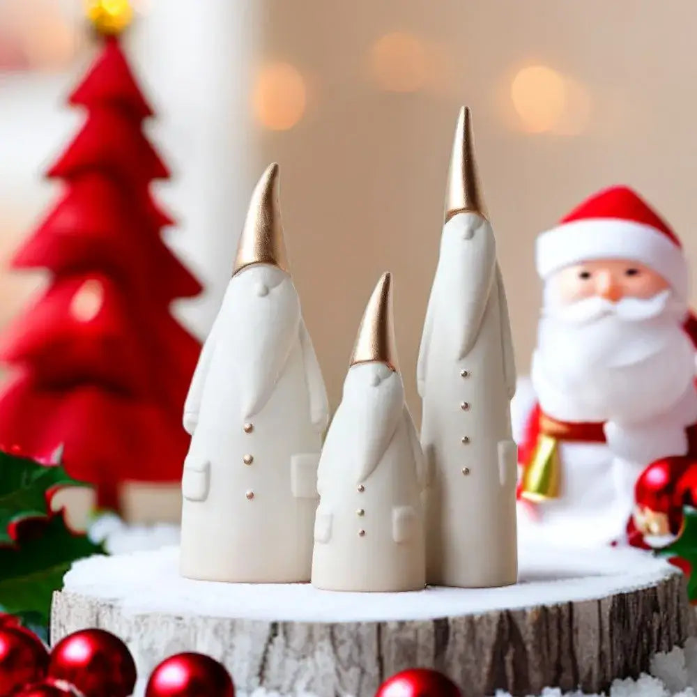 White and gold ceramic santa claus figurines christmas living room decor