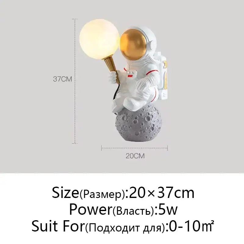 White and gold decorbites astronaut moon wall lamp bedroom light