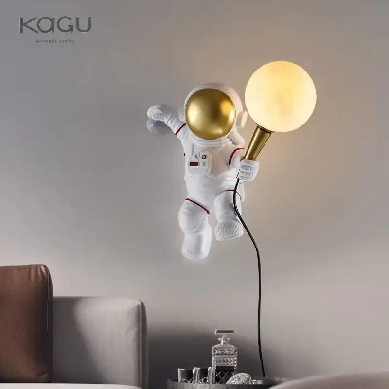 White and gold decorbites astronaut moon wall lamp bedroom light