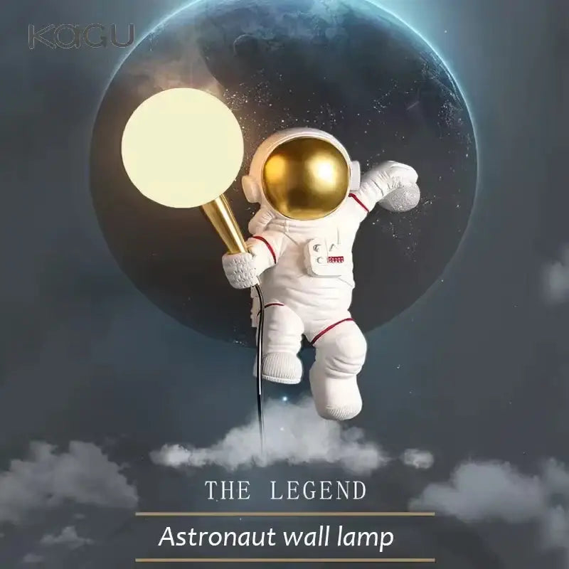 White and gold decorbites astronaut moon wall lamp bedroom light