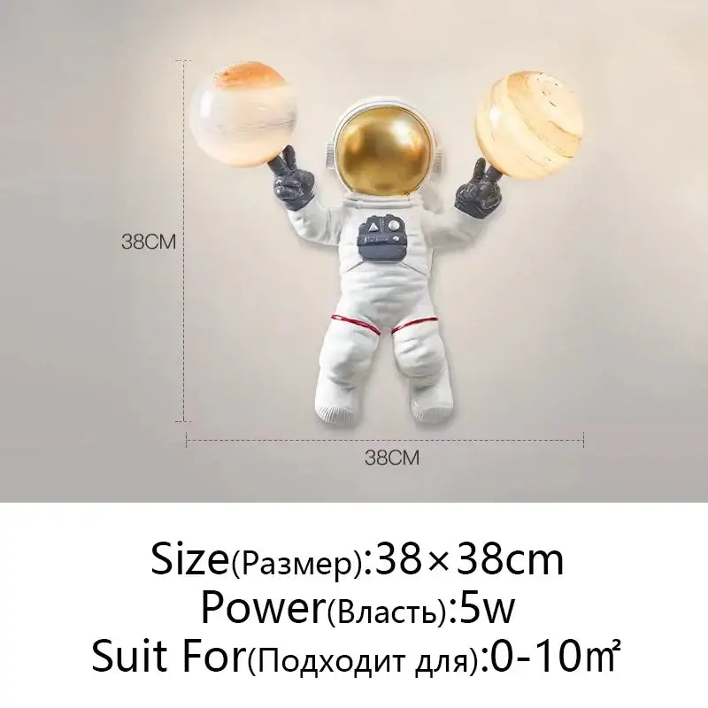 White and gold decorbites astronaut moon wall lamp bedroom light