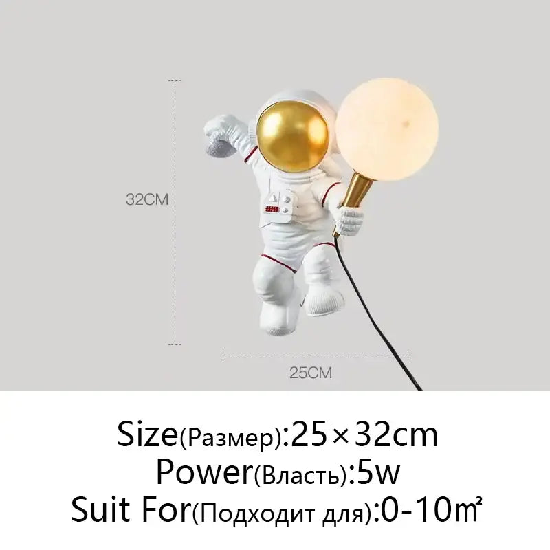 White and gold decorbites astronaut moon wall lamp bedroom light