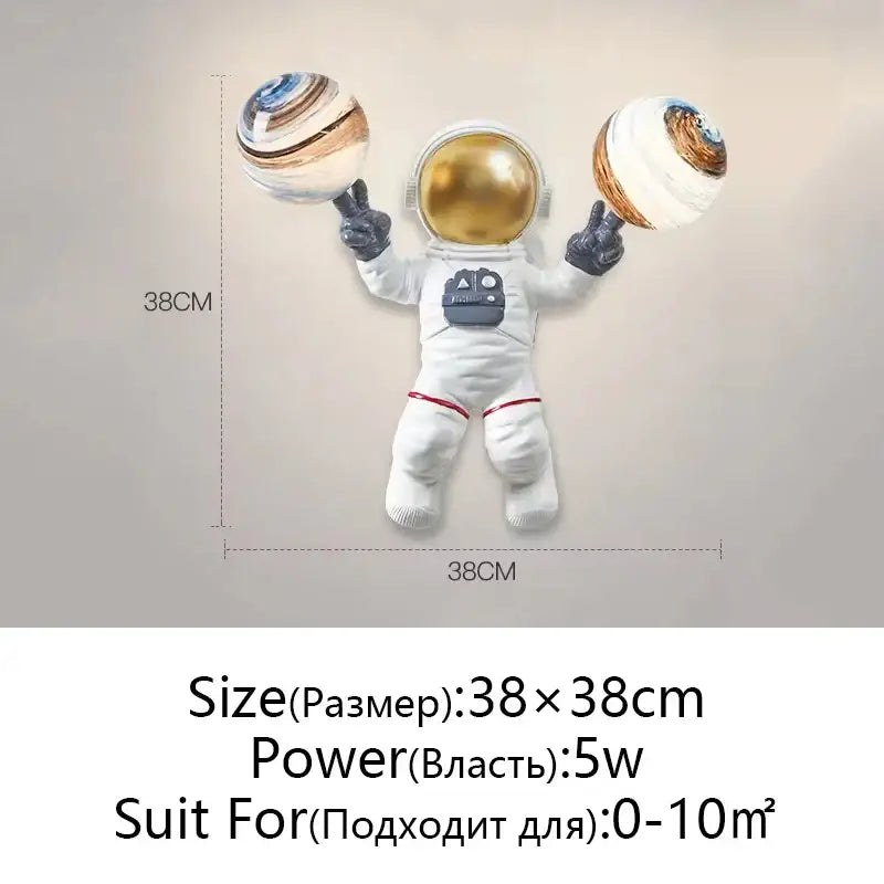 White and gold decorbites astronaut moon wall lamp bedroom light