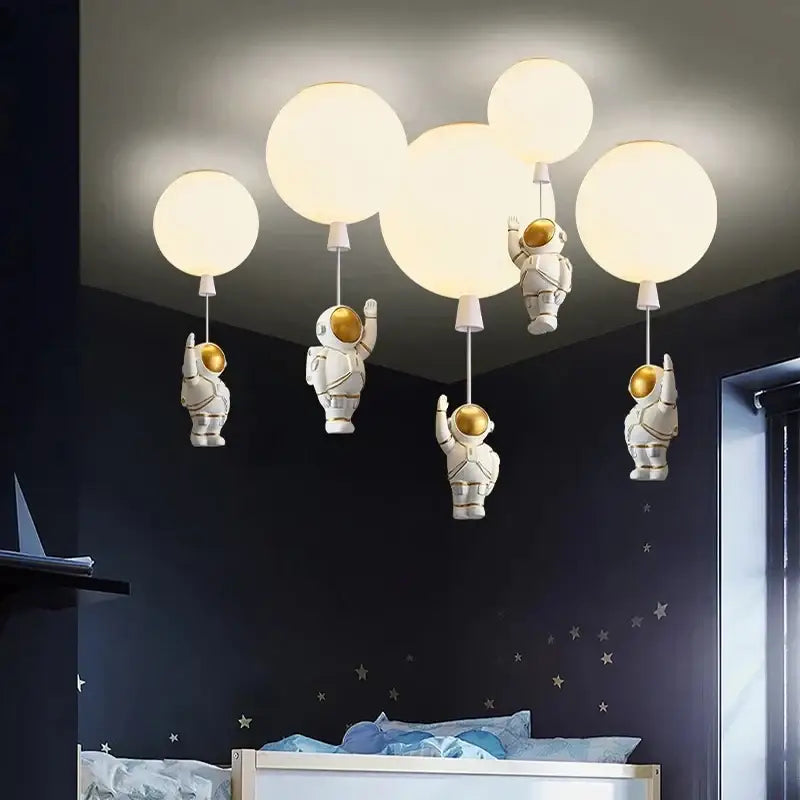 White and gold decorbites astronaut space ball ceiling lamp kids room