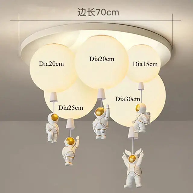 White and gold decorbites astronaut space ball ceiling lamp kids room