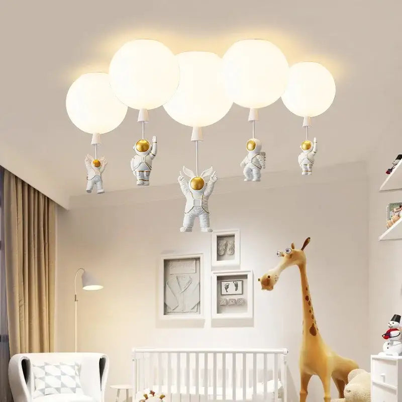 White and gold decorbites astronaut space ball ceiling lamp kids room