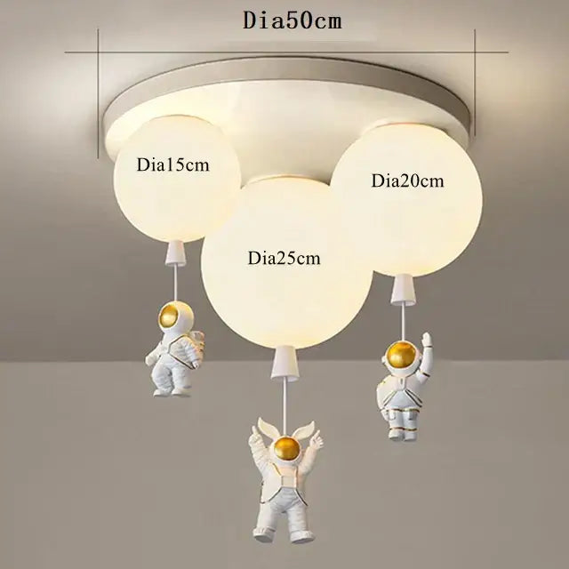 White and gold decorbites astronaut space ball ceiling lamp kids room