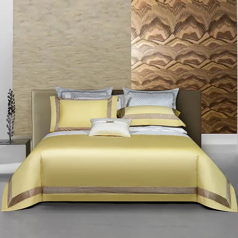 White and gold egyptian cotton bedding set with gold embroidery bedroom