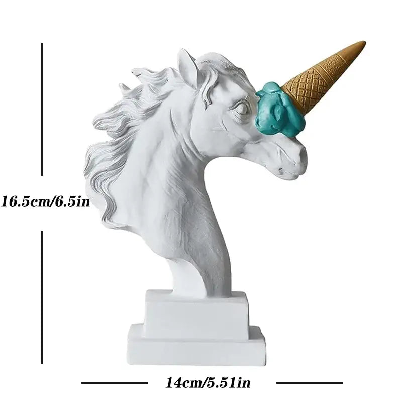 White and gold ice cream horse head sculpture office decor