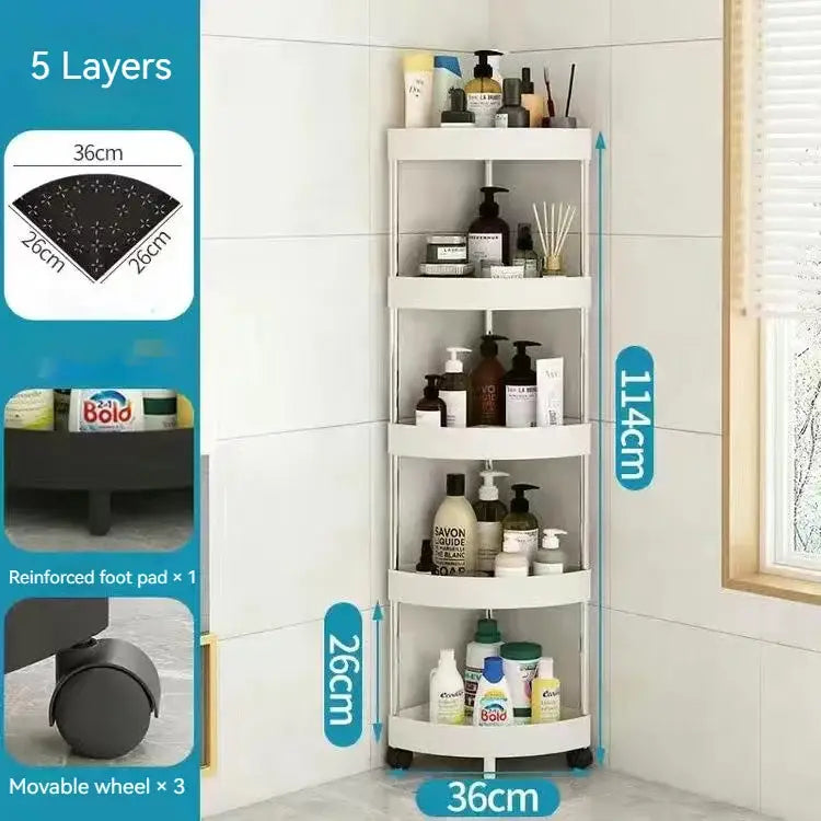 White and gray 5-tier rolling cart storage rack for kitchen organizing