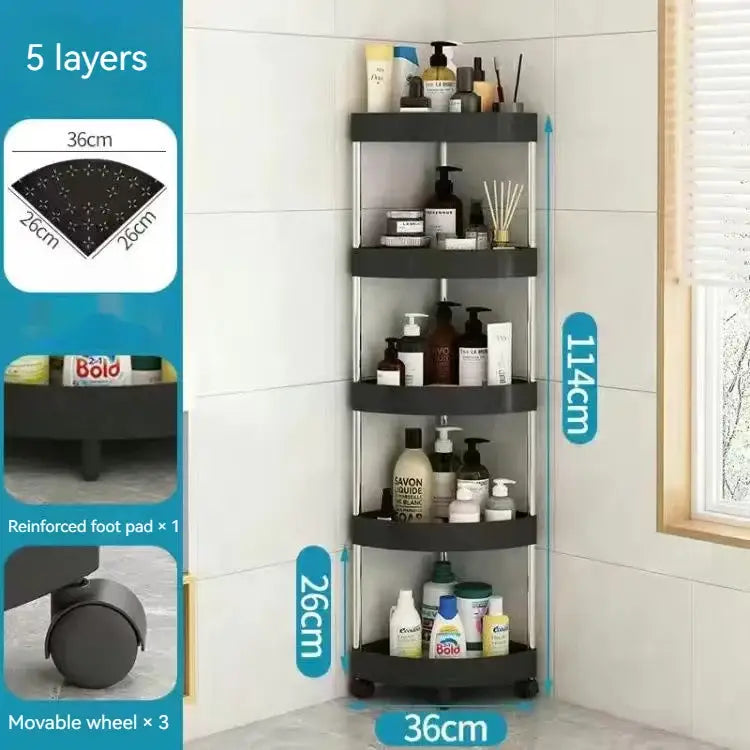 White and gray 5-tier rolling cart storage rack for kitchen organizing