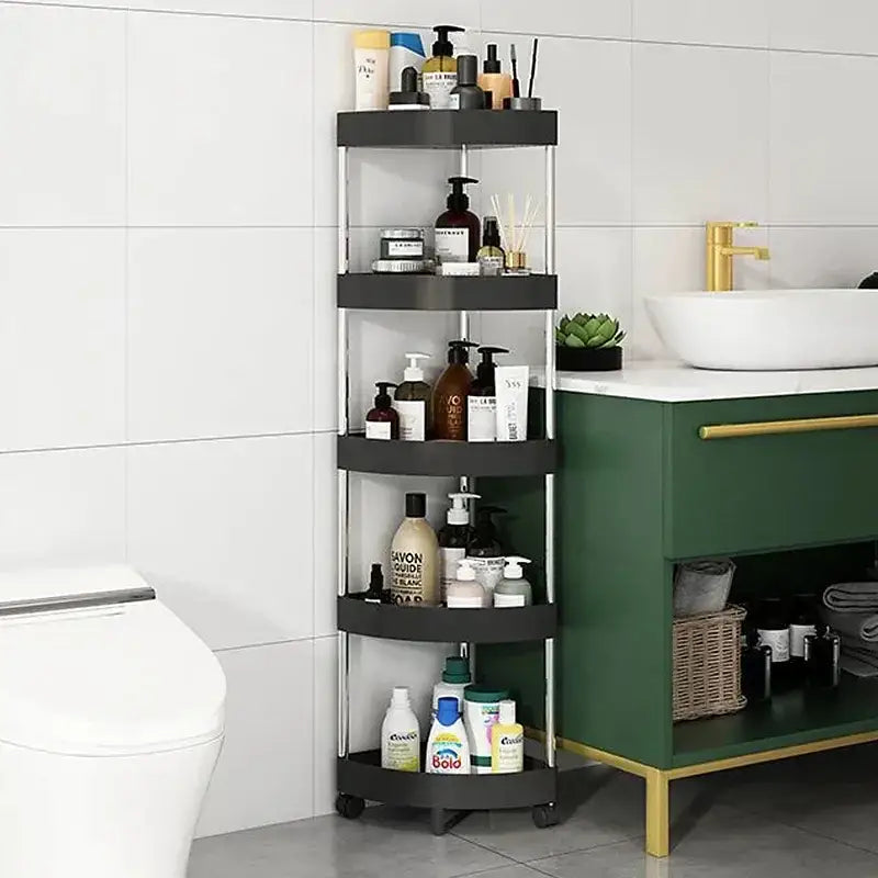 White and gray 5-tier rolling cart storage rack for kitchen organizing
