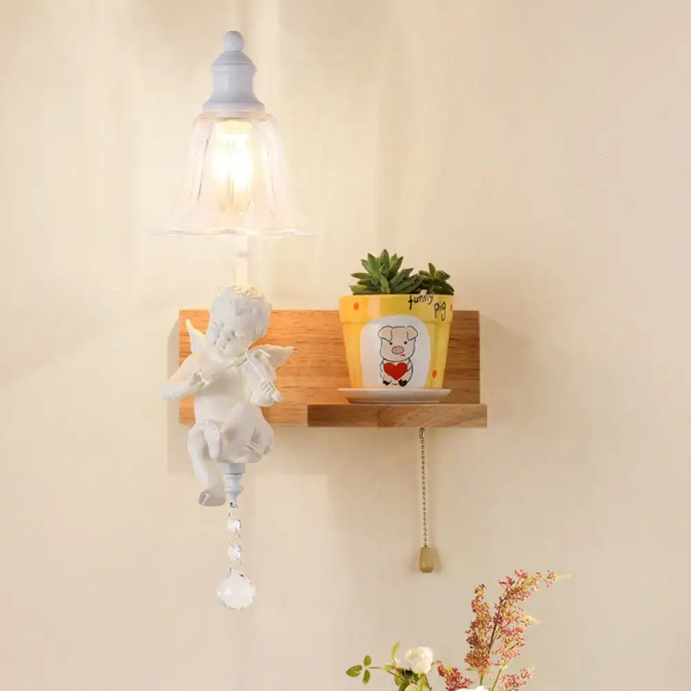 White angel ceramic bell shade wall sconce bedroom crystal pendant