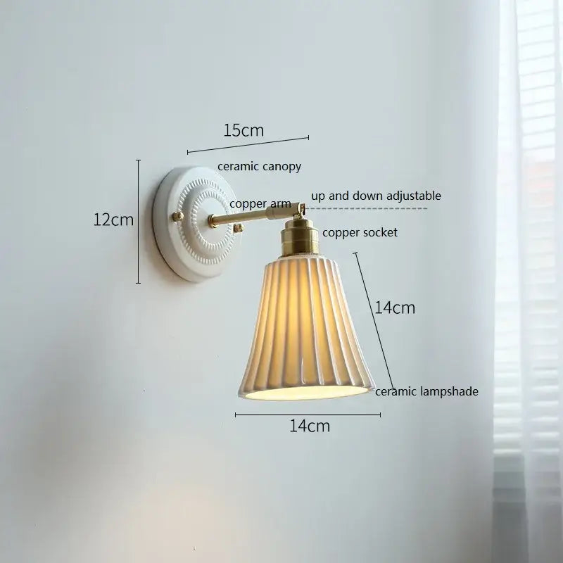 White butterfly ceramic led wall lamp bedroom scalloped sconce