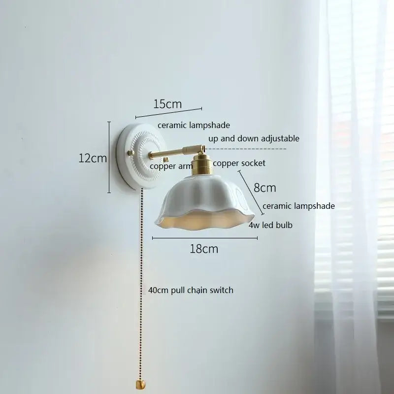 White butterfly ceramic led wall lamp bedroom scalloped sconce