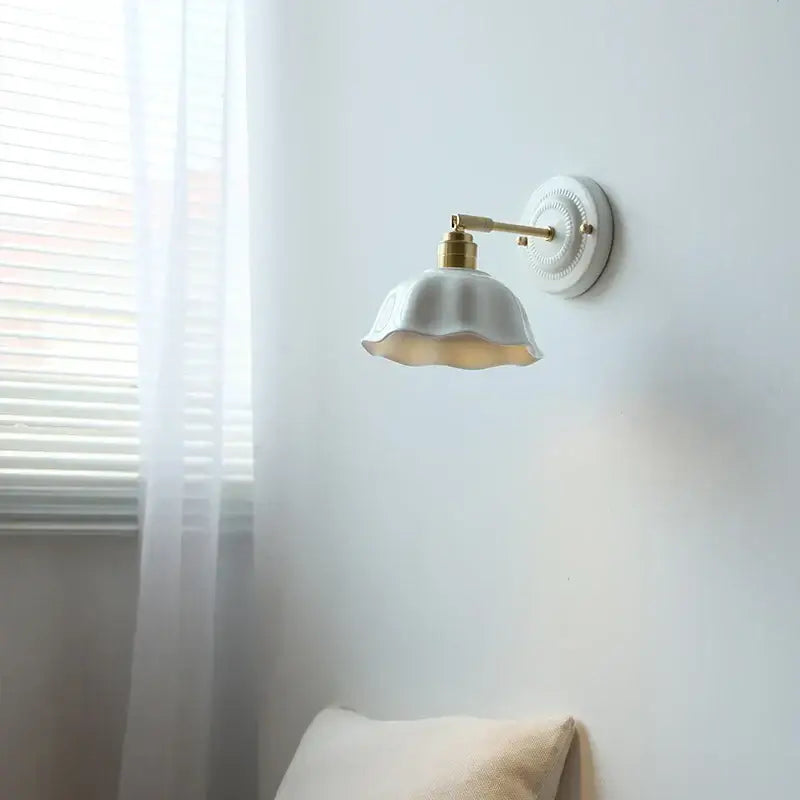 White butterfly ceramic led wall lamp bedroom scalloped sconce