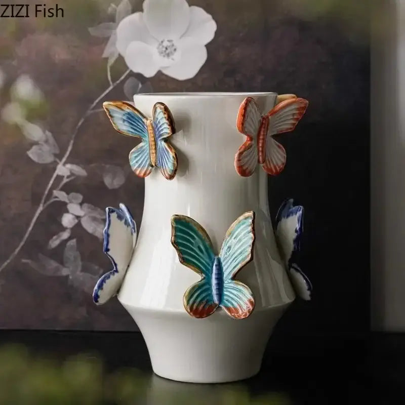 White butterfly ceramic vase living room floral decor