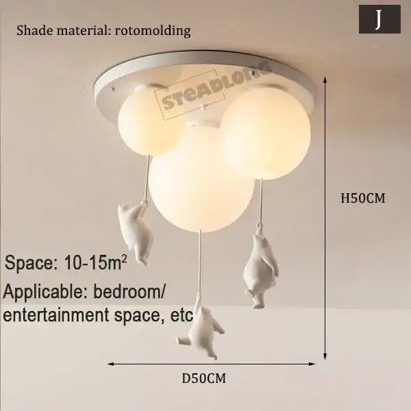 White ceramic bear cartoon pendant lamp for kids bedroom
