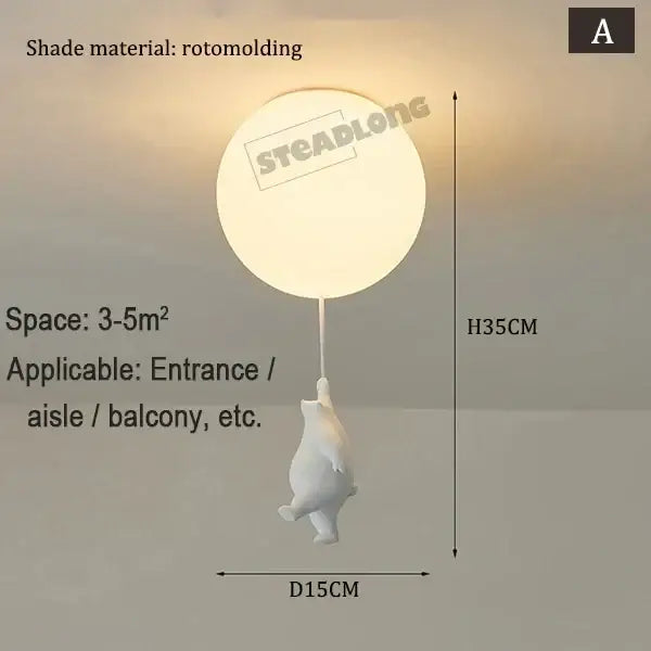 White ceramic bear cartoon pendant lamp for kids bedroom