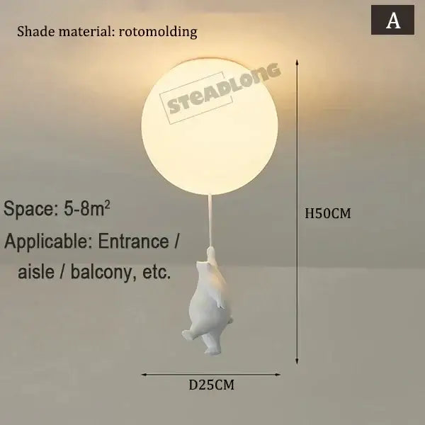 White ceramic bear cartoon pendant lamp for kids bedroom