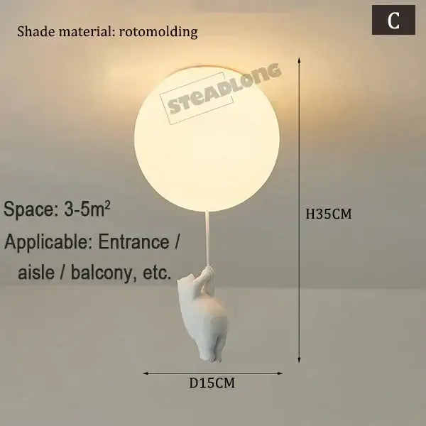 White ceramic bear cartoon pendant lamp for kids bedroom