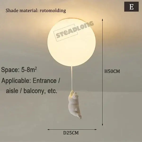 White ceramic bear cartoon pendant lamp for kids bedroom