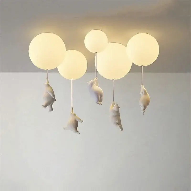 White ceramic bear cartoon pendant lamp for kids bedroom