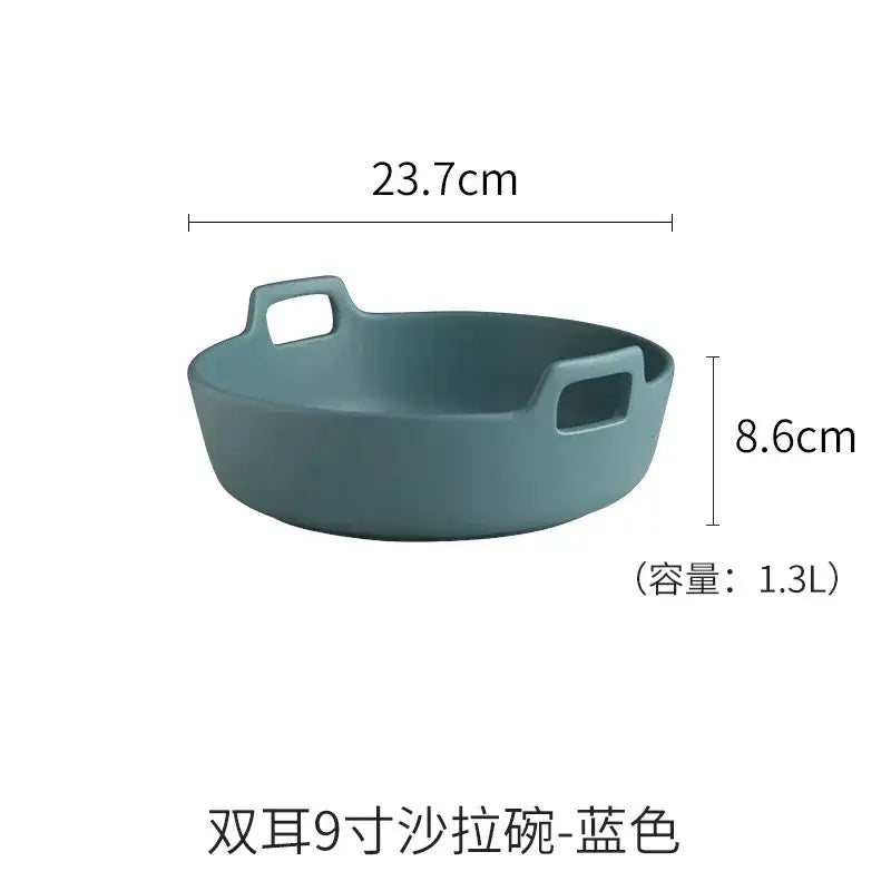 White ceramic double handle salad bowl dining room serving dish