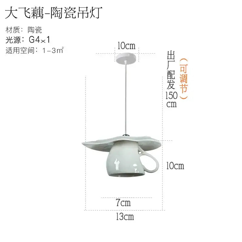 White ceramic teapot and mug pendant lights for kitchen dining room