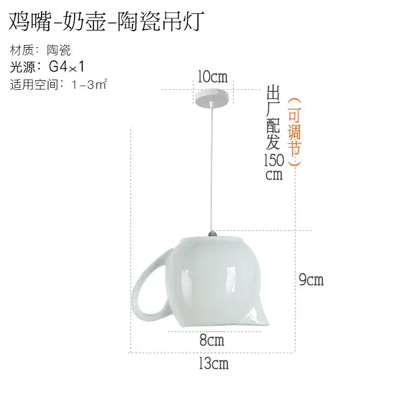 White ceramic teapot and mug pendant lights for kitchen dining room