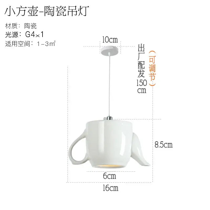 White ceramic teapot and mug pendant lights for kitchen dining room