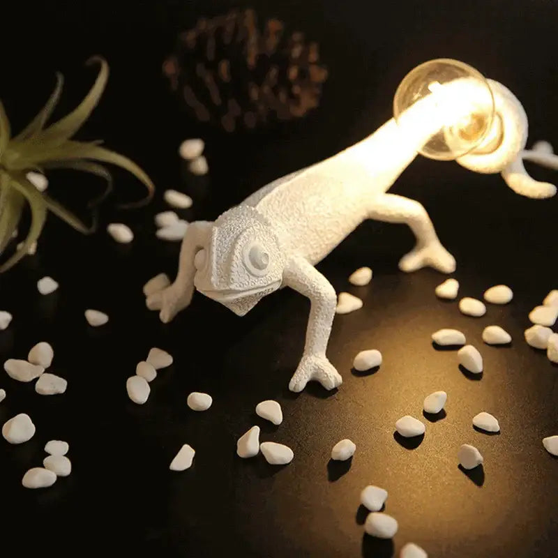 White decorbites chameleon figure resin wall lamp bedroom night light