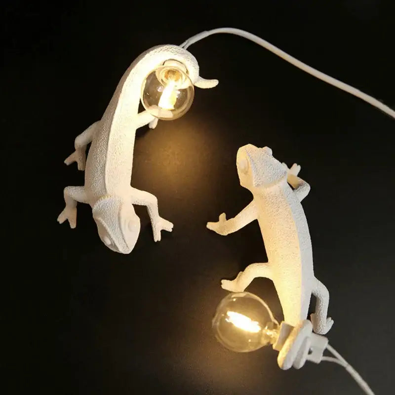 White decorbites chameleon figure resin wall lamp bedroom night light