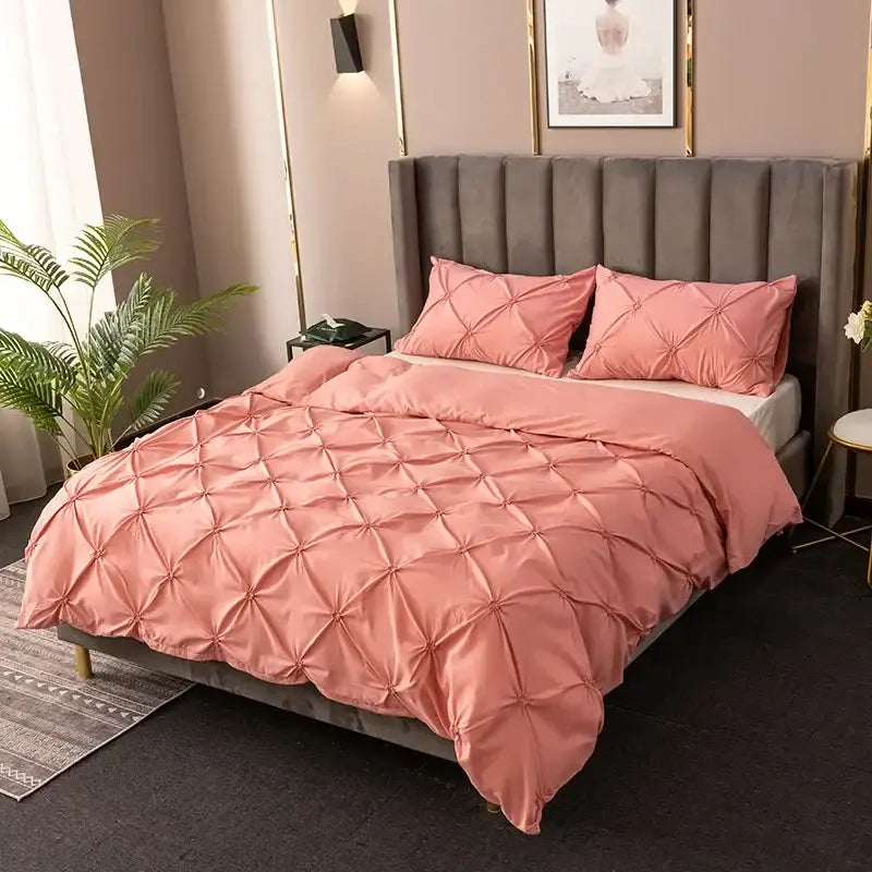 White diamond pinch pleated duvet cover set bedroom bedding