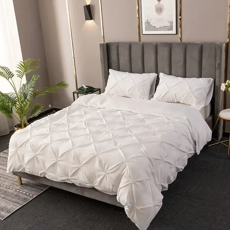 White diamond pinch pleated duvet cover set bedroom bedding