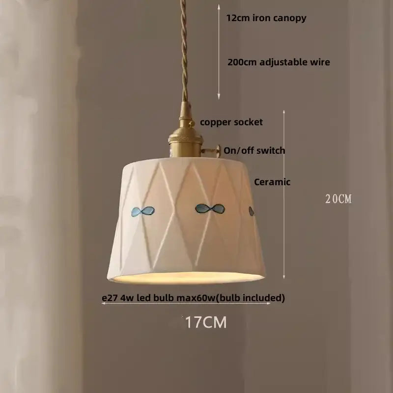 White enamel pendant light with ceramic knob switch kitchen lamp