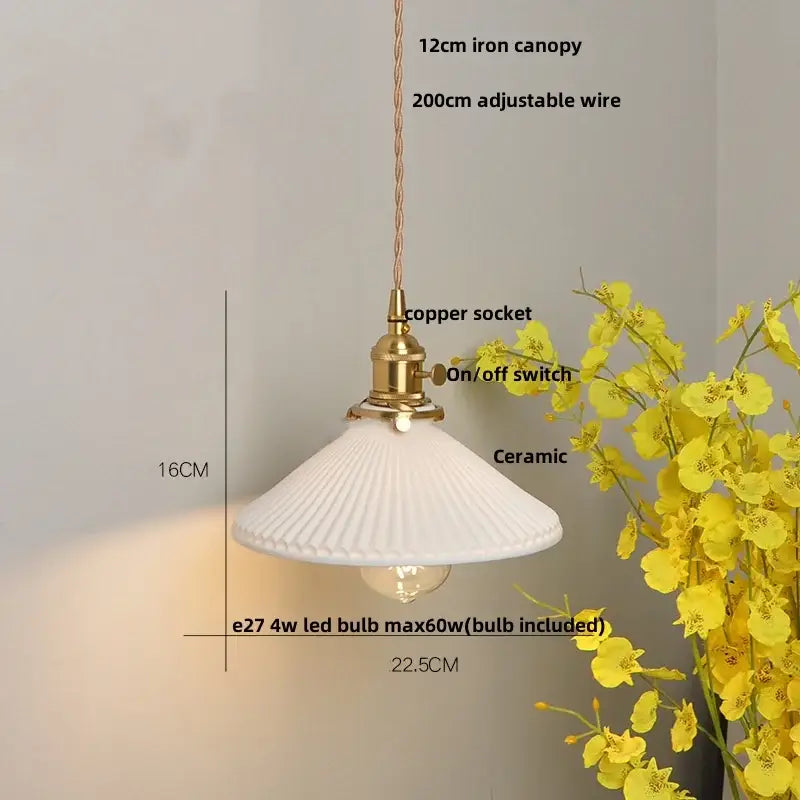 White enamel pendant light with ceramic knob switch kitchen lamp