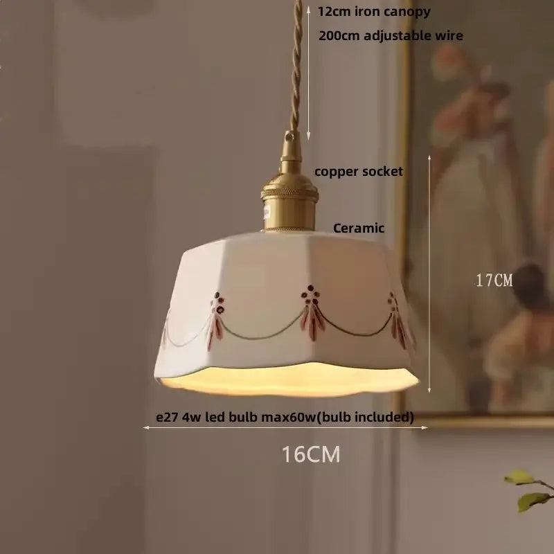 White enamel pendant light with ceramic knob switch kitchen lamp