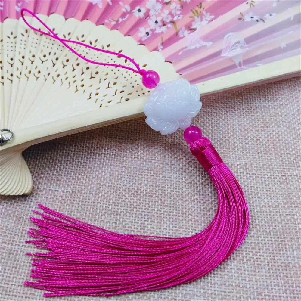 White jade lotus pink tassel decorative pendant living room decor