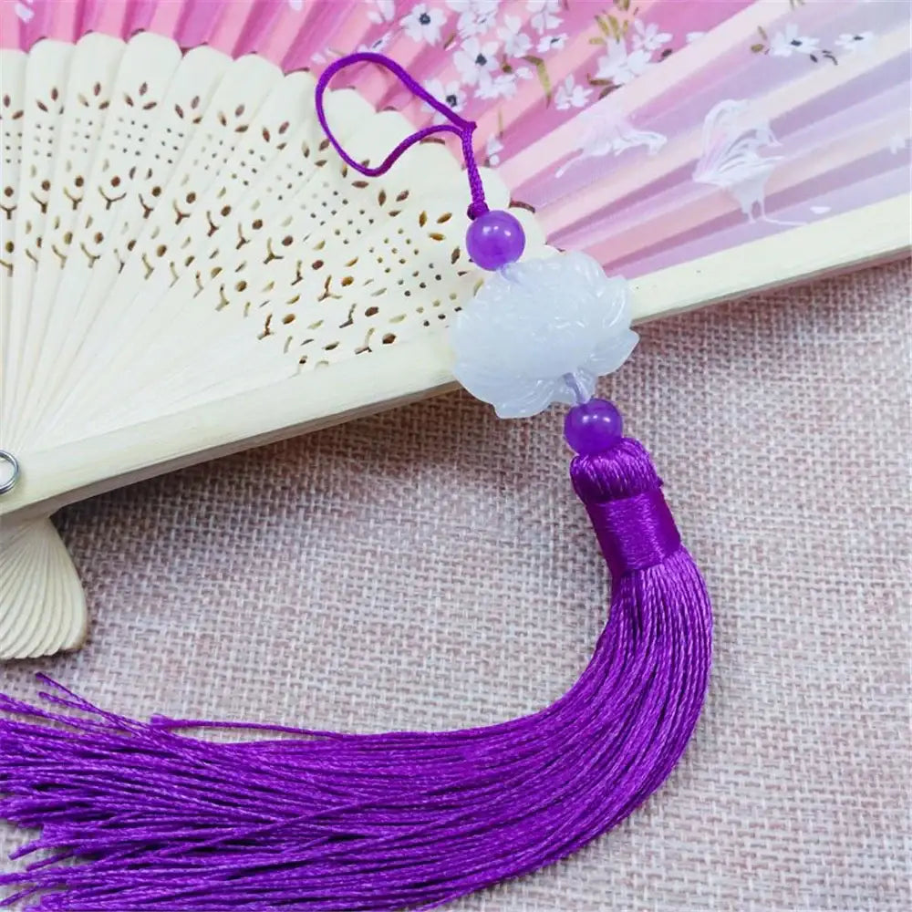 White jade lotus pink tassel decorative pendant living room decor